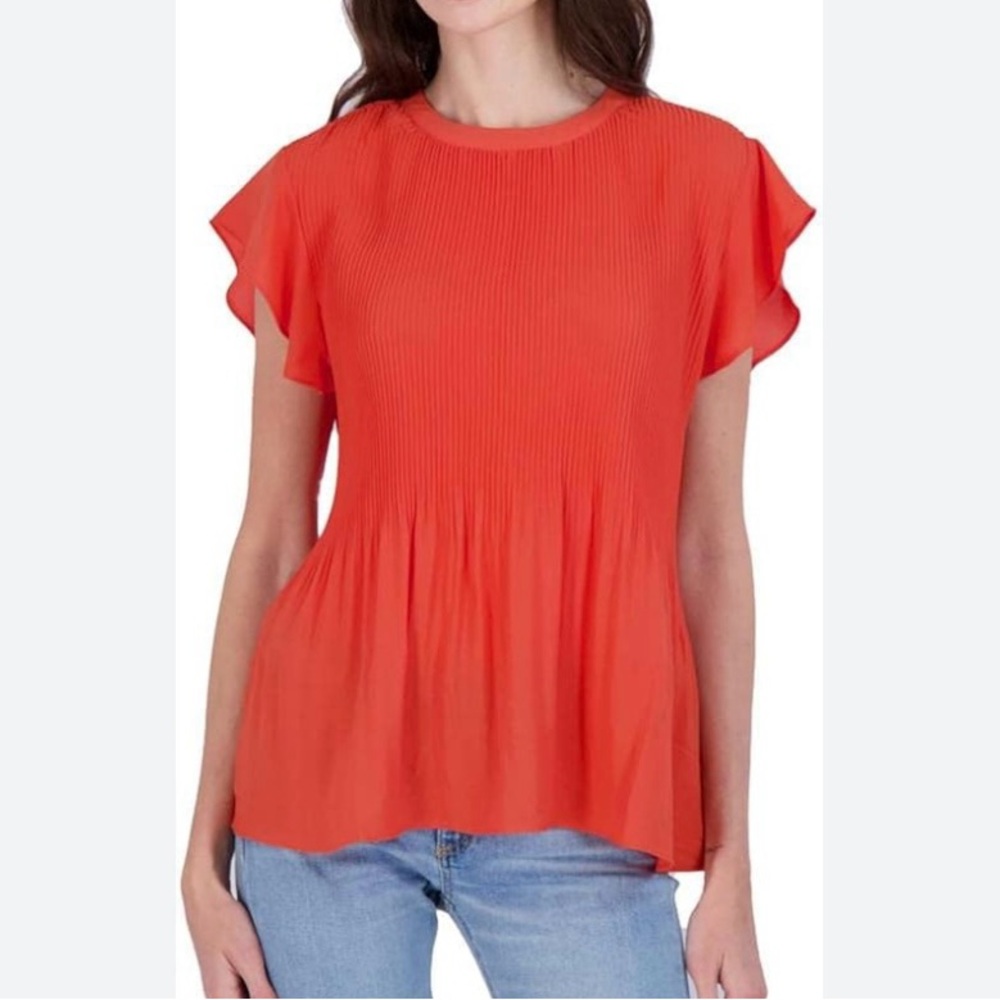 Adrianna Papell orange peplum flutter sleeve blouse round neck small